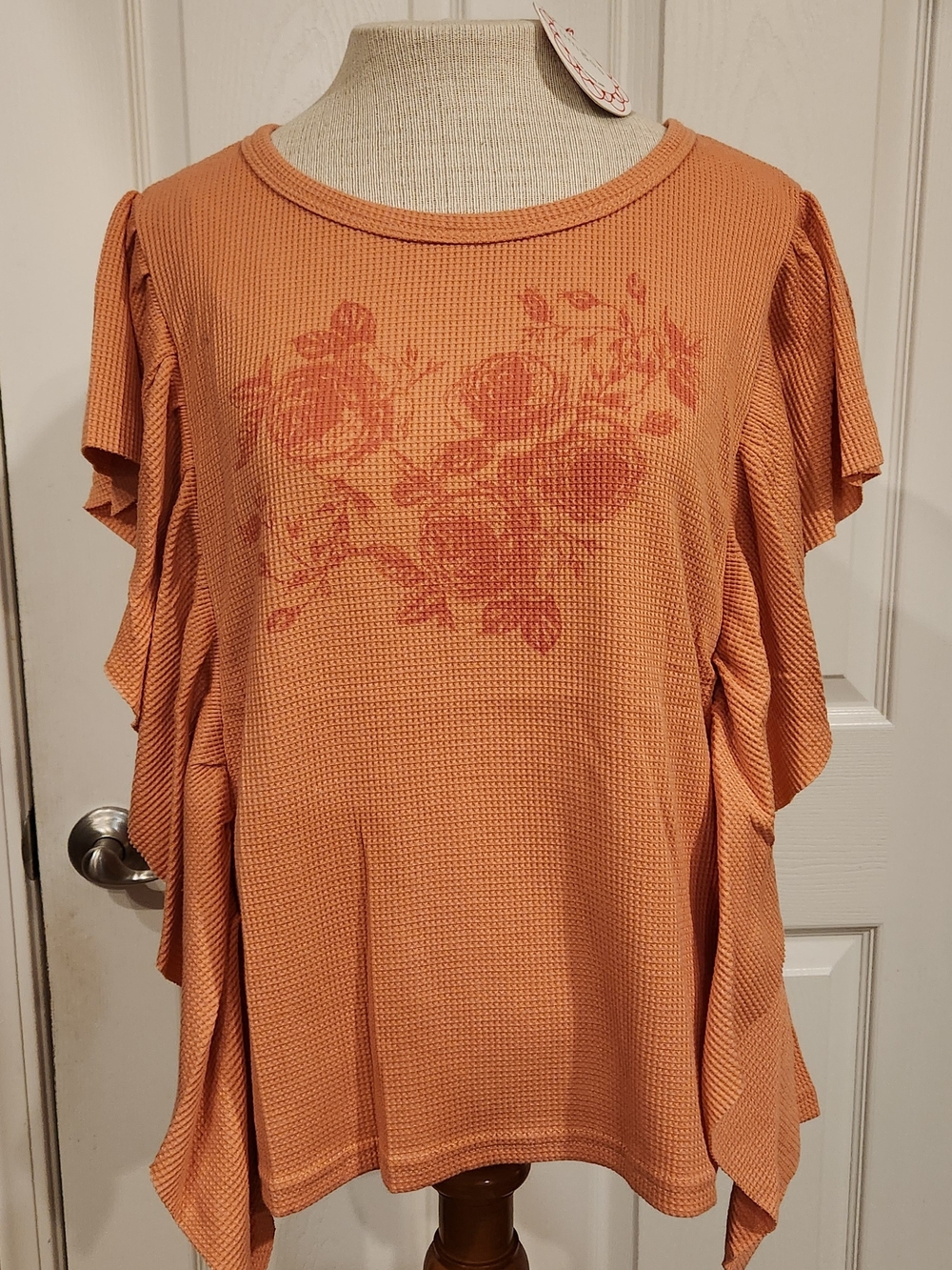 Umgee Rust Floral Ruffle Sleeve Short Sleeve Top
